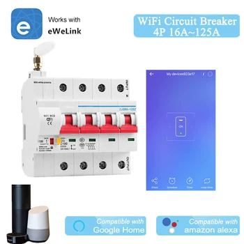 

WiFi Circuit Breaker Remote Control by eWeLink Voice Control With Amazon Alexa and Google Home 4P WiFi MCB 16A~125A IFTTT