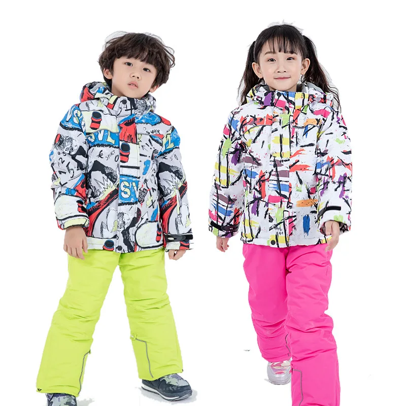 Детский лыжный костюм; детская Водонепроницаемая теплая флисовая куртка и штаны для девочек и мальчиков; зимняя одежда для катания на лыжах и сноуборде