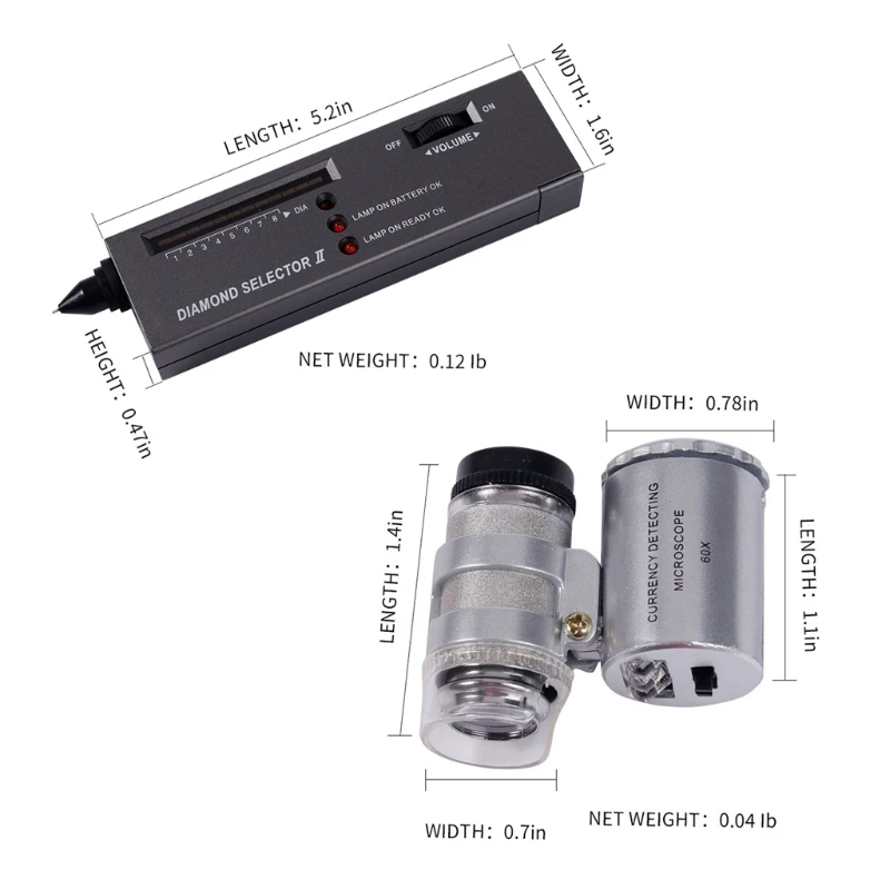 2-in 1 Portable Diamond Tester Pen with 60X LED Lighted Loupe Microscope Magnifying Glasses Kit Combo Jeweler Tool Kit