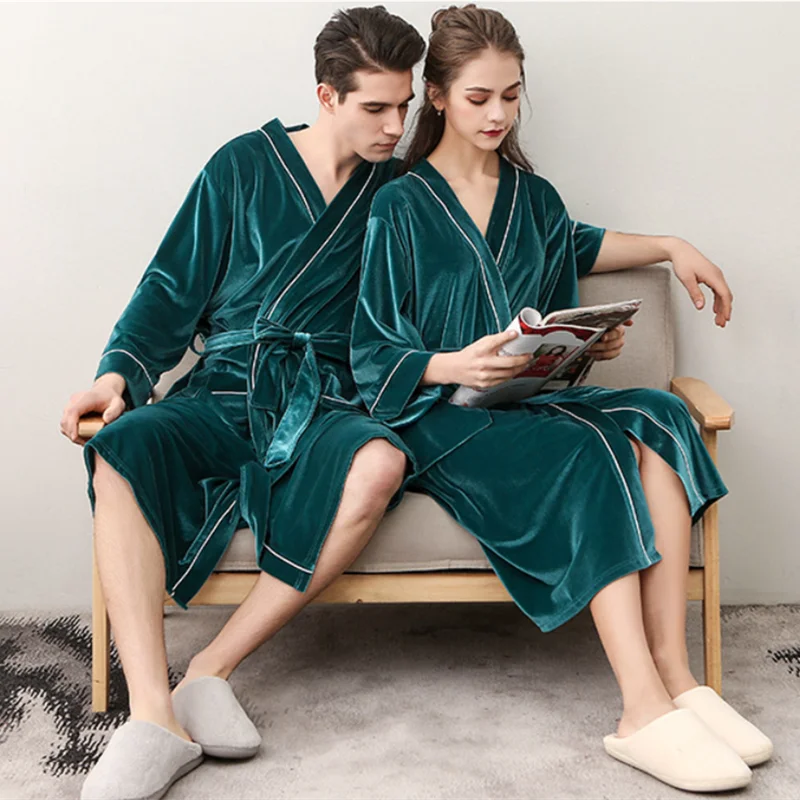 

Autumn Bath Robe Dressing Gown Men Women Fleece Water Absorption Quick-dry Sleepwear Bathrobe Nightgown Lovers Home Robes