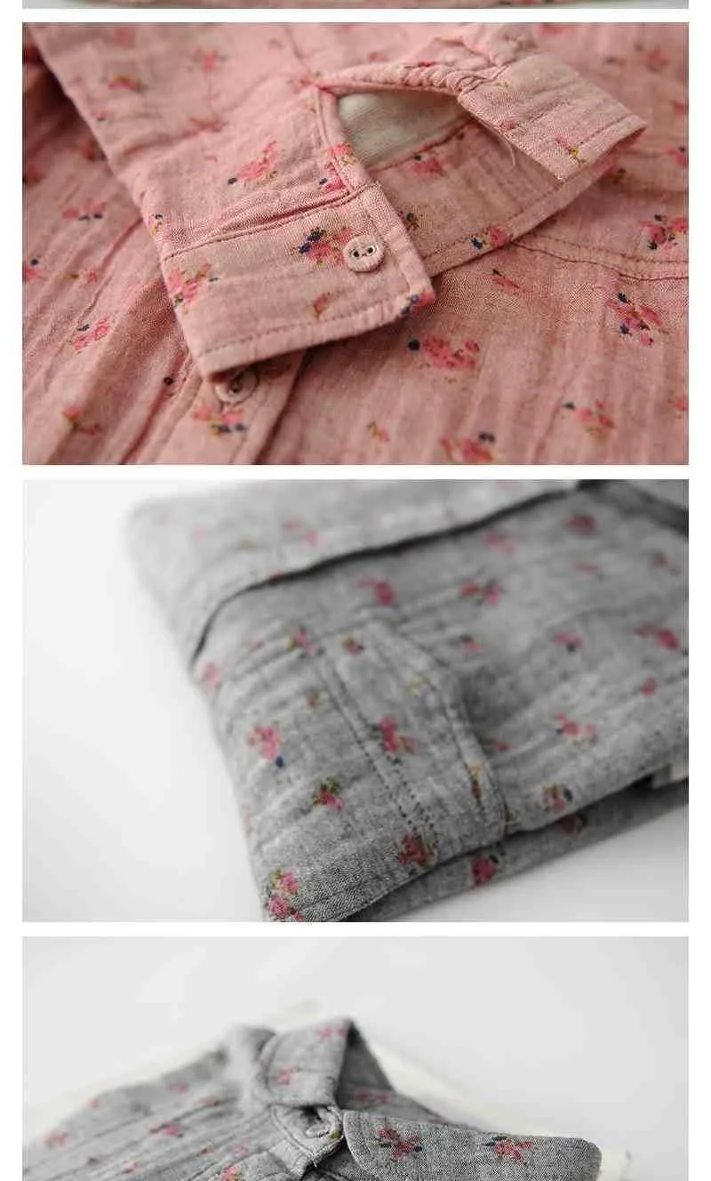 Solta de Manga Estampada de Algodão para Meninas com Gola Camisa Longa Feminina Blusa Peter Pan Mori 12 Moda Feminina