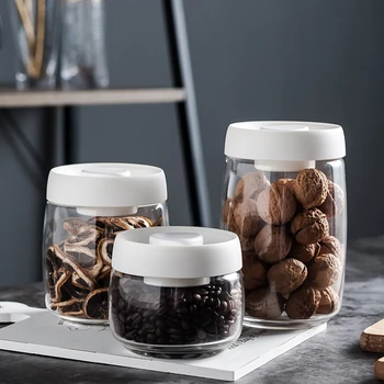 

Storage Airtight Container Transparent Glass jar Threaded mouth wooden cover kitchen containers Coffee beans honey Savings