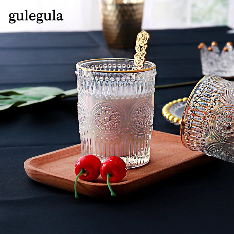 

European-Style Retro Glass Heat-Resistant Water Cup Coffee Cup Embossed Phnom Penh Sunflower Breakfast Cup Decoration Wine Glass