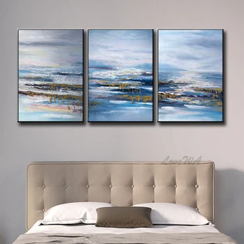

3 Pieces Canvas Art Hand Painted Abstract Gold Paintings Art Group 3 Panels Oil Painting on Canvas Home Decor Wall Art Pictures