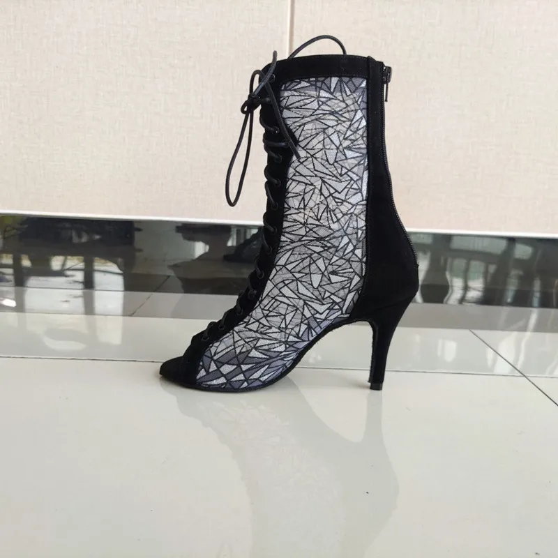 

Customized Professional Dance Boots 8.5cm Heel Lady Latin Shoes Mesh Latin Salsa Ballroom Dance Shoes Women Party Dancing Shoes