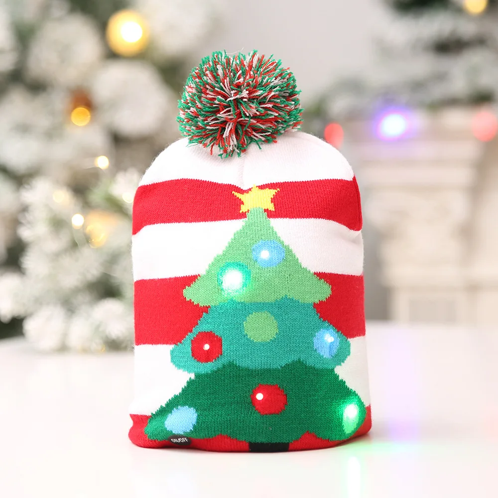 Рождественский трикотаж, шапка для детей и взрослых, светодиодный светильник, светящаяся Снежная елка, светящиеся рождественские подарки, кепки, украшения для дома, вечерние украшения
