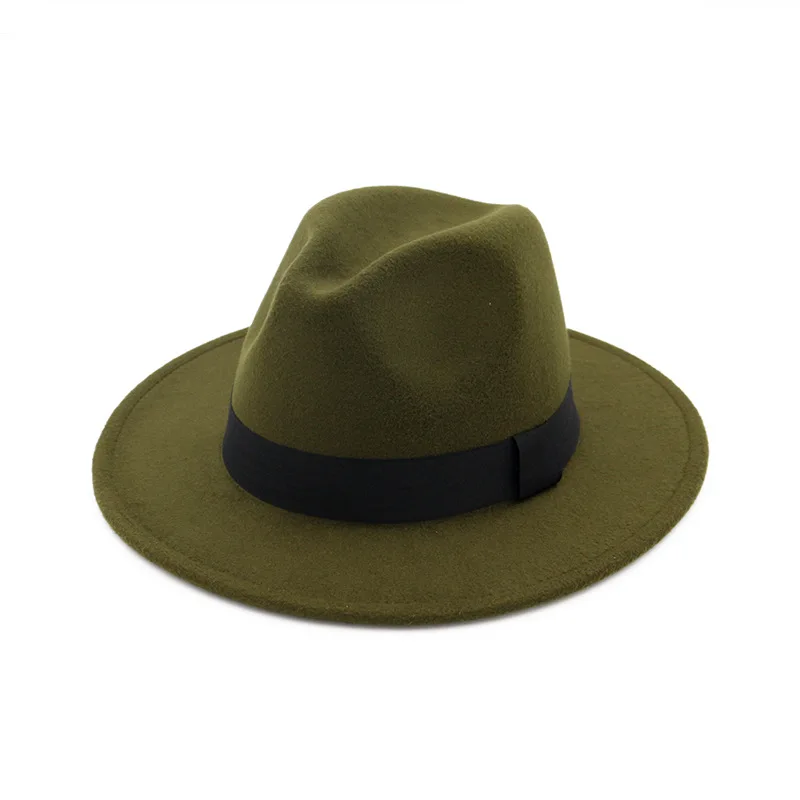 BUTTERMERE шляпа фетровая шерстяная осень зима шапки для мужчин и женщин британский стиль джаз Кепка с широкими полями классическая Панама черная свиная Кепка - Цвет: army green