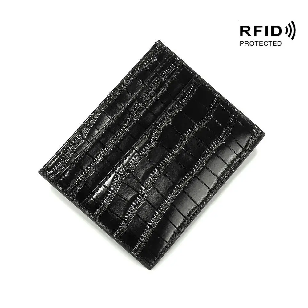 Кошелек для карт из спилка, унисекс, Аллигатор, кошелек для кредитных карт, мини кошелек на молнии, кошелек для монет, для женщин и мужчин, визитницы - Цвет: Черный