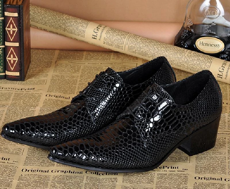 Zapatos de tacón alto para hombre, calzado de vestir de cuero en relieve, con punta puntiaguda, para boda, patrón de piel de serpiente, para trabajo profesional|Zapatos informales de hombre| - AliExpress