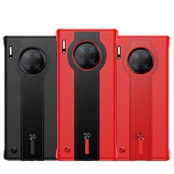 

Original Fashion Leather Phone Case For Huawei Mate 30 Pro Frameless TPU Hard PC Back Cover Wrist Strap