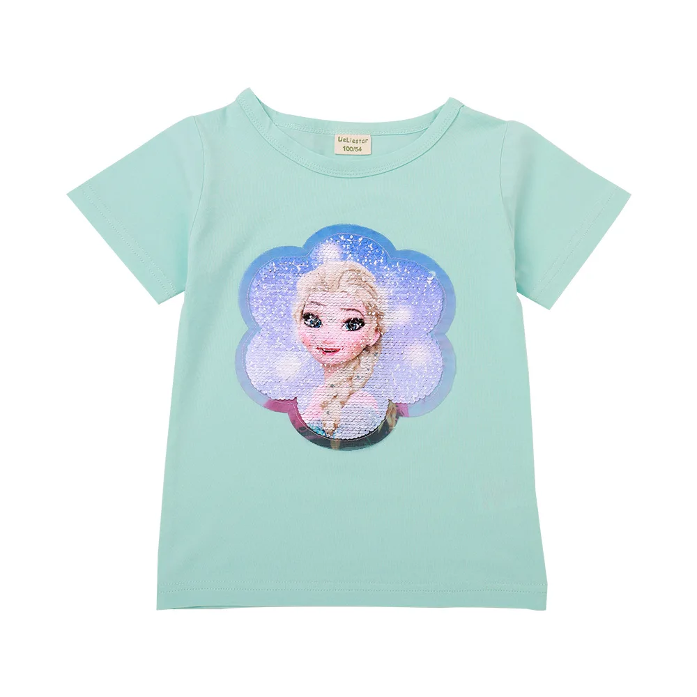 Jargazol Cute Summer Kids Shirt Cartoon Change Color Sequins Little Girl Tee Shirts Children Costume Funny Baby Girls Outfits