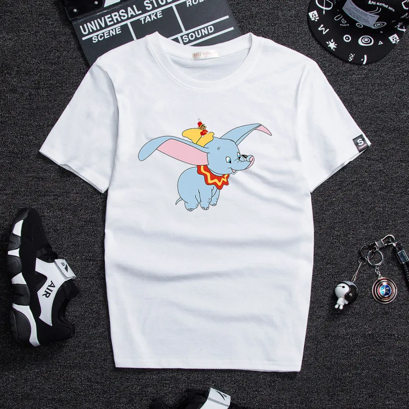 Женская футболка с героями мультфильмов Dumbo свободная хлопковая белого цвета в