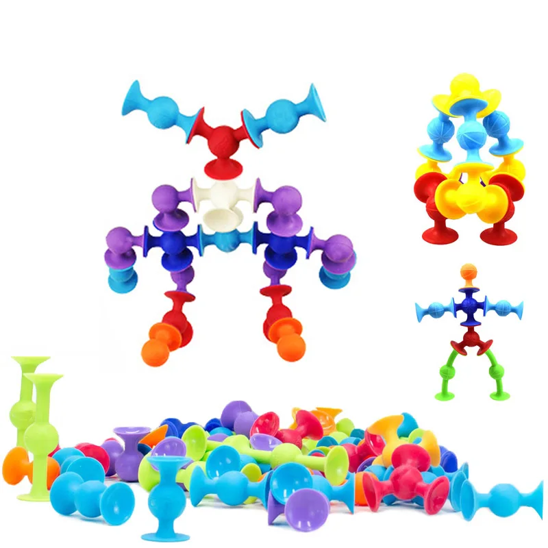 Soft Silicone Sucker Building Blocks Toys DIY Silicone Block Model Sucker Assembled Construction Educational Funny Toys Kids building blocks construction blocks anime block toys