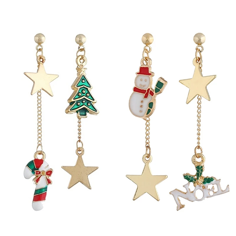 Новые креативные рождественские украшения стильные Рождественские снежинки пентаграмма письмо асимметричные серьги ювелирные изделия для подарка