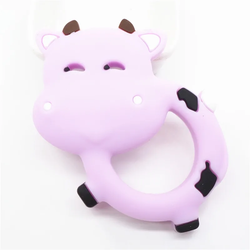 Lilac Chenkai 10 шт. силиконовые молочные коровы Прорезыватель DIY Детский душ Жевательная Подвеска для кормления Сенсорное животное Прорезыватель кольцо для соски игрушка Gfit - Цвет: Lilac