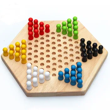 

Traditional Wooden Hexagon Chinese Checkers Kids Children's Leisure Educational Toy Family Interactive Board Game Checkers Chess