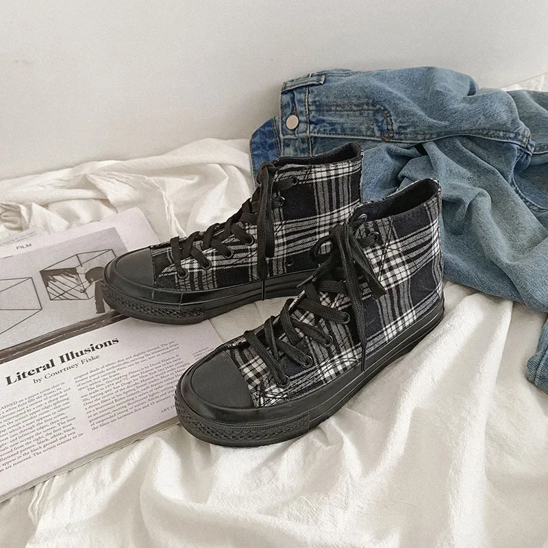 

Classic Canvas shoes Women High quality Spring Summer Canvas Girls Students Plaid Walking Sneakers Edition Ins J13-62