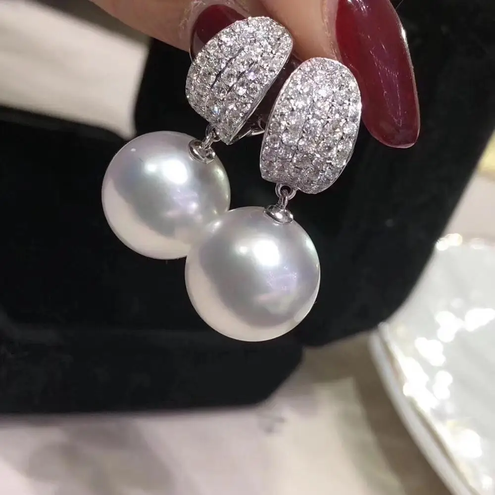 

D114 Pure 925 Sterling Silver Fine Jewelry Fresh Water White Pearls 9-10mm Dangle Earrings for Women Fine Pearl Earrings