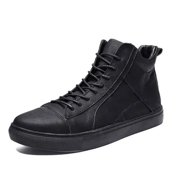 

Casual Breathable Leather Shoes Men Design Lace Up Comfortable Men Walking Sneakers Outdoor High Top Sports Shoes