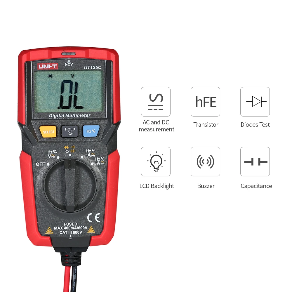 Цифровой мультиметр UT125C тестер с ЖК дисплеем для измерения емкости и