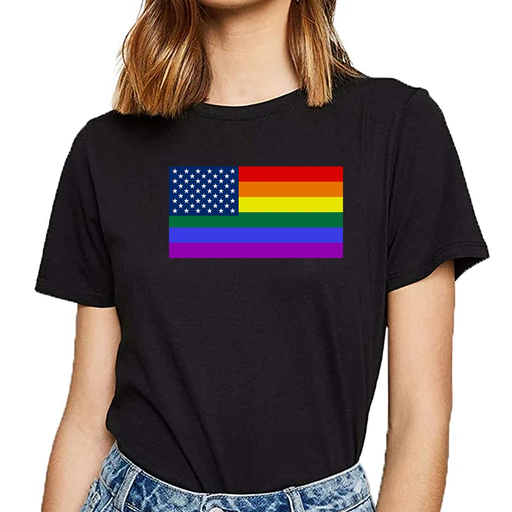 Топы Футболка женская lgbt pride США Радужный Флаг юморная белая хлопковая футболка |