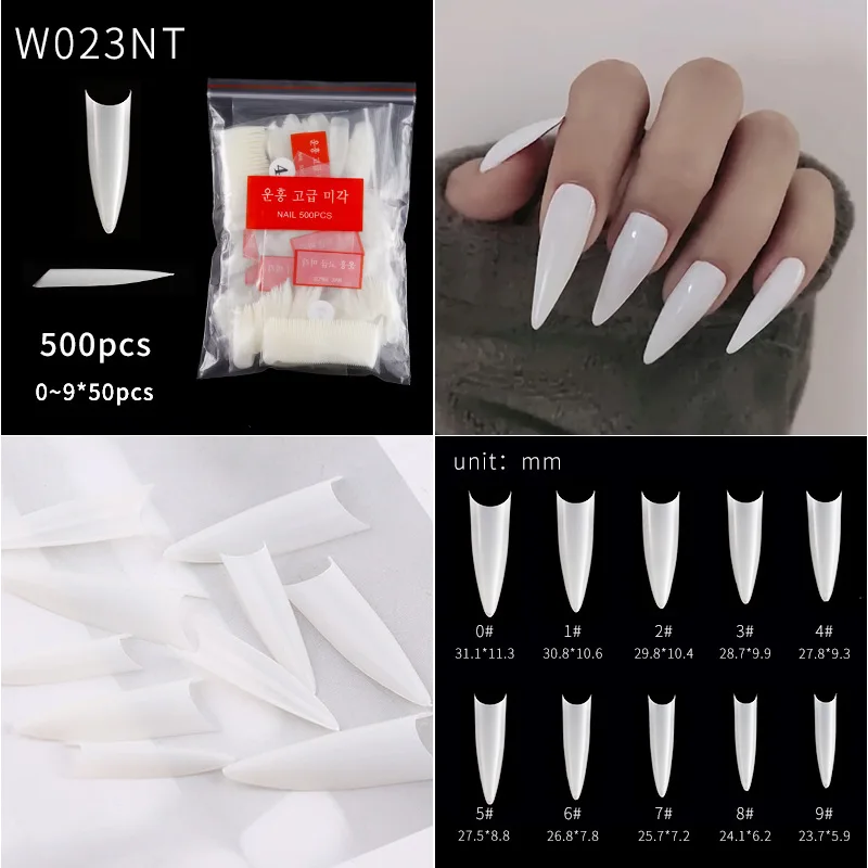 

500Pcs Clear Natural Ballerina Nails Coffin Fake Nails Tips ABS Full Cover Mix Design Fasle Nails Manicure Charms