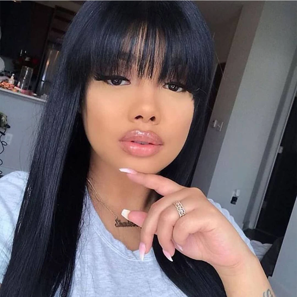 color human hair wig with bangs