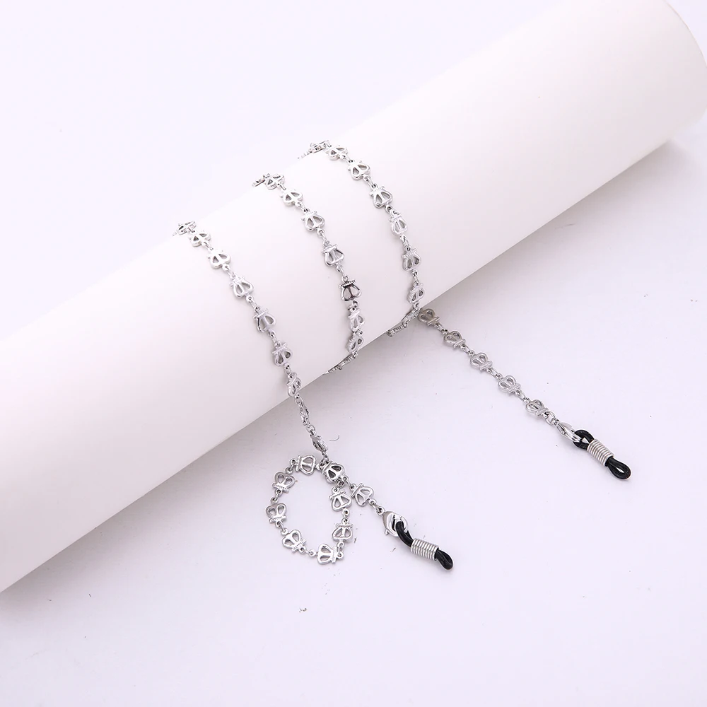 Silver-Black EUEAVAN 10 шт. металл, сердечки для чтения шнурок для очков Женская цепочка для солнцезащитных очков золотые серебряные оправы ремни шнур веревка ожерелье - Цвет: Silver-Black