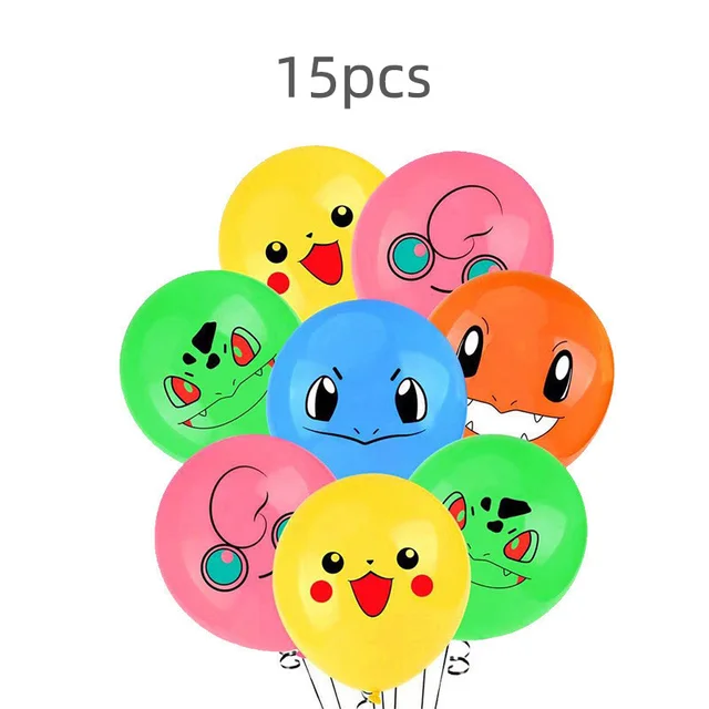 Pokemon Birthday Party Tool Props Straw Banner Baby Shower Party Supplies Wedding Balloon Decoration Pikachu Topper Boy Surprise 15PCS