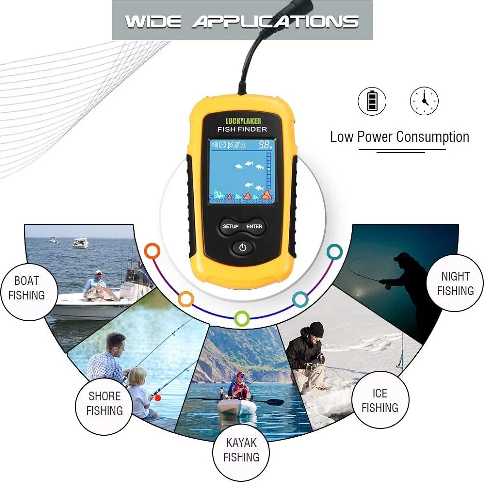 LUCKY Kayak Handheld Fish Finders Fishing Boat Depth Fishing Finder Display Sonar Fish Finder Portable LCD for Boat Canoe