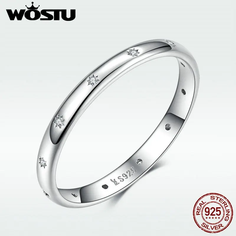 WOSTU 100% Стерлинговое Серебро 925 пробы модное простое обручальное кольцо с