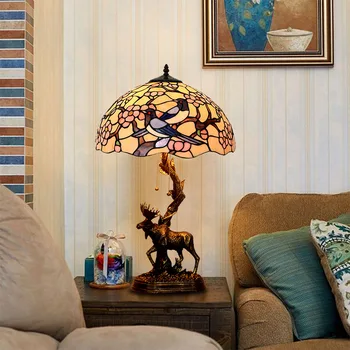 

Manufacturers selling elk moose decoration study warm bed lamp tiffany American sitting room desk lamp
