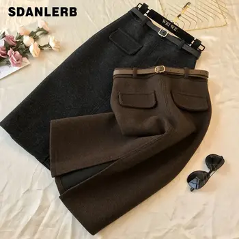 

Autumn Winter Skirt Woman Temperament Open Fork High Waist Skirt Midi Lenghth All-match Ladies Skirts Jupe Femme S - XXL