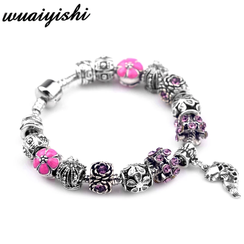 Женский браслет pulseras mujer с кристаллами и бусинами, очаровательные ювелирные изделия, серебряные DIY Браслеты, Женская повязка, регулируемая цепочка - Окраска металла: 112