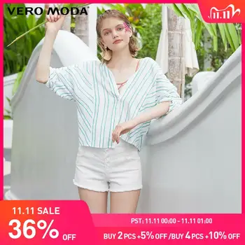 

Vero Moda Women's National Style Striped V-neckline Drop-shoulder Sleeves Shirt | 319231541