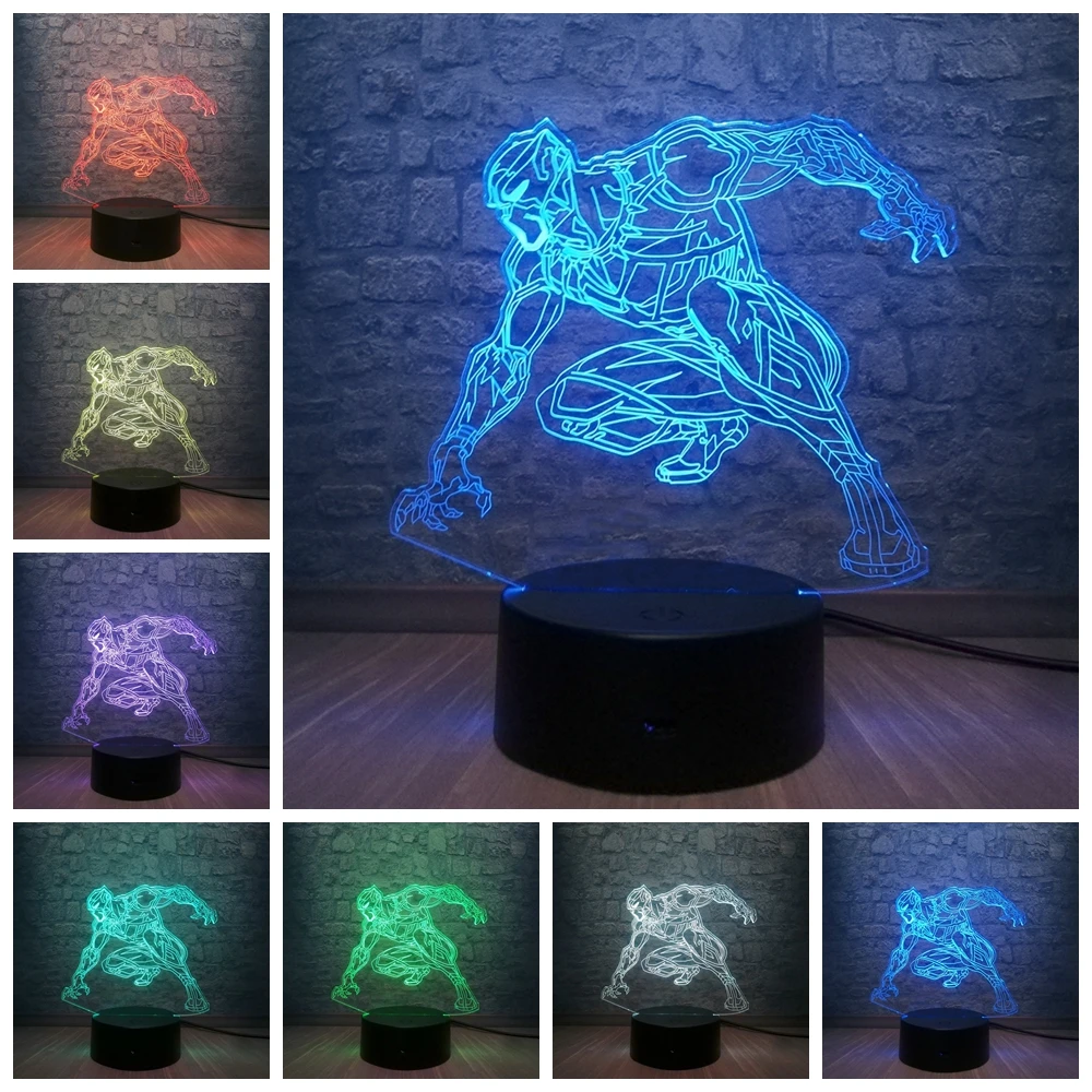 Marvel Legend фигурка Черная пантера 3D светодиодная лампа 7 цветов меняющая спальню USB