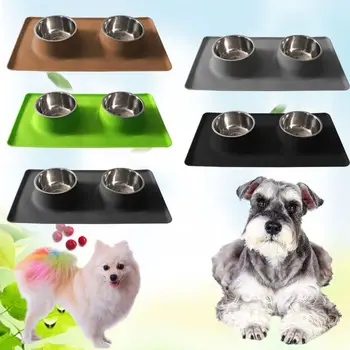 

Suction Cup Silicone Integrated Pet Feeding Dog Double Bowl Durable Leakproof Food Dispenser Safe Easy Cleaning House