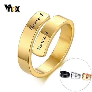 

Vnox Adjustable Ribbon Design Free Custom Name Ring for Women Glossy Stainless Steel Band Elegant Personalize Layered Ring Gift