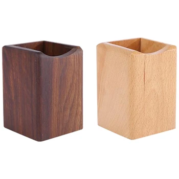 

2Pcs Natural Wooden Pen Pencil Holder Multiple-Use Desk Organizer Storage Box Desktop Office Supplies Container