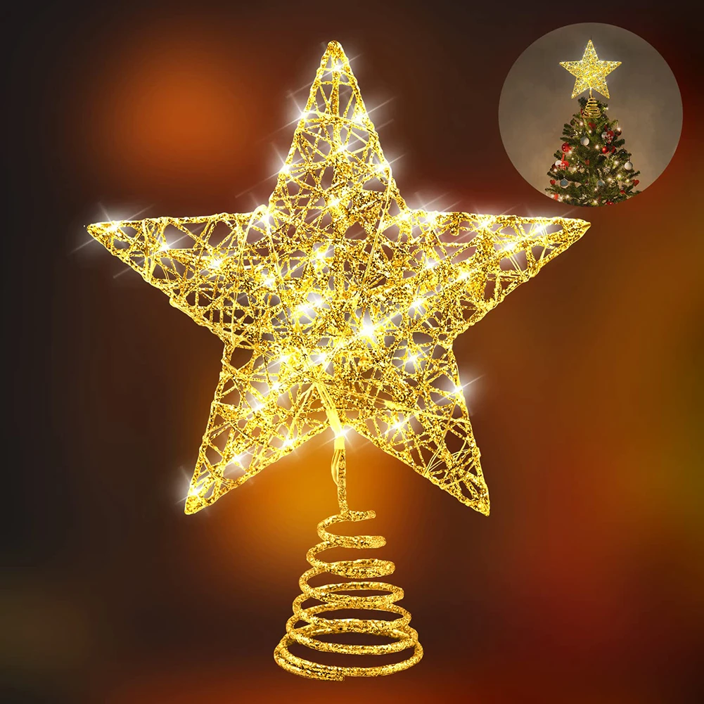 Topper del árbol de la Estrella,Decoración para árbol de Navidad,Decoración para árbol de Navidad con Purpurina,Estrella Arbol Navidad con luz,Navidad LED Decoraciones,Estrella de Navidad