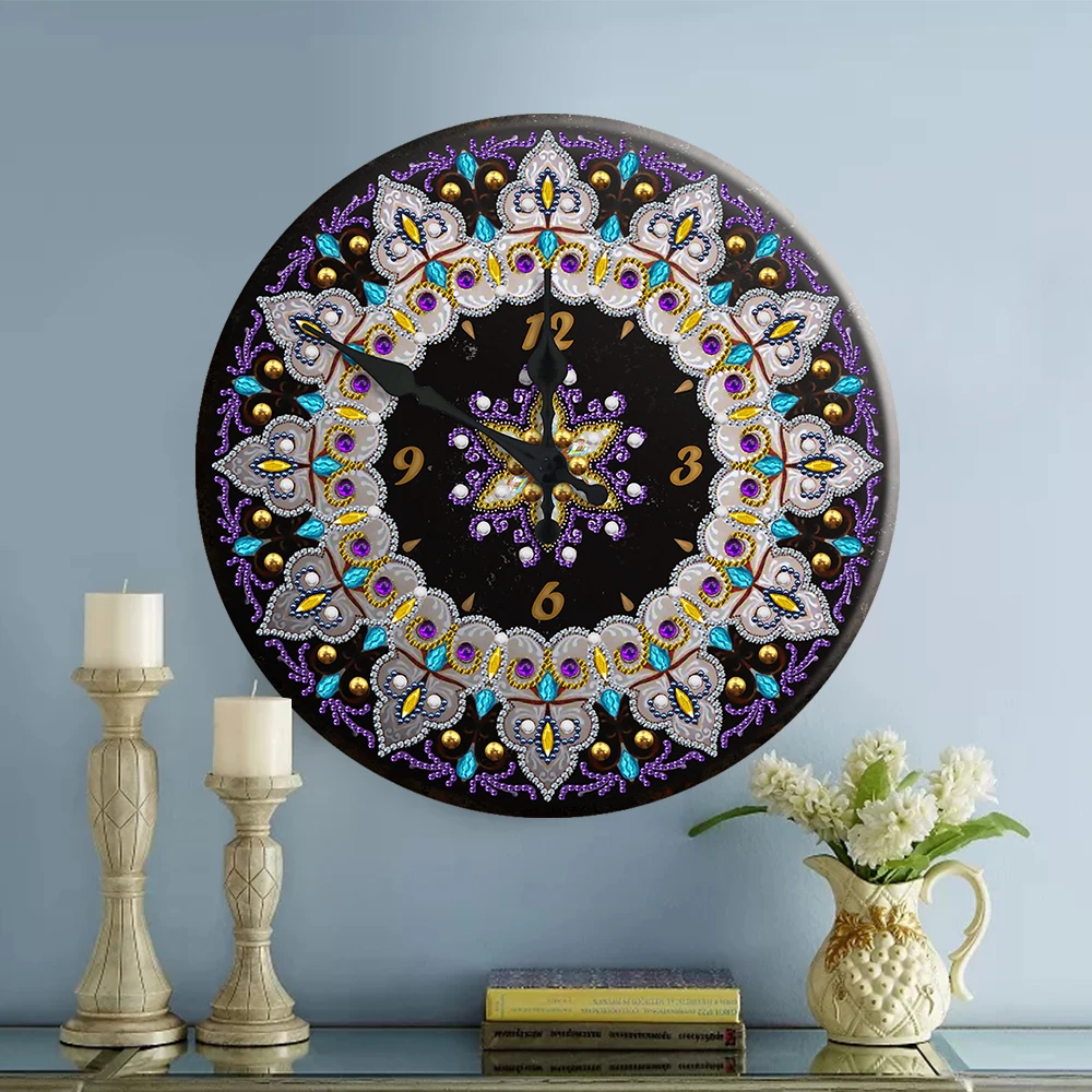 New Arrival Mandala Pattern Diamond Painting Clock 5D Tin Diamond Embroidery Cross Stitch Round Crystal Mosaic Home Wall Decor 5d diamond art