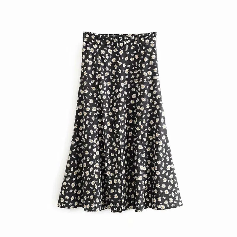 

Elegant Floral Print With Sashes Pleated Midi Skirt Women 2019 Vintage Fashion A Line Side Zipper Split Skirts Faldas Mujer