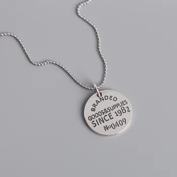 

Fashion 925 sterling silver round medal pendant necklace female retro old hip-hop style silver jewelry trend party accessories