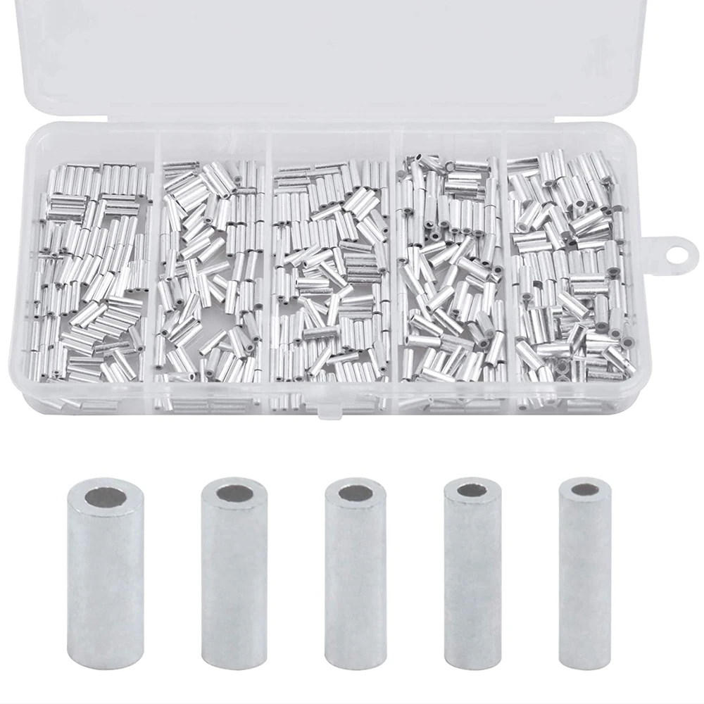 

500Pcs/Box Fishing Crimp Sleeves White Round Aluminum Fishing Tube Fishing Line Tube Wire Crimp Tube Connector Accessories