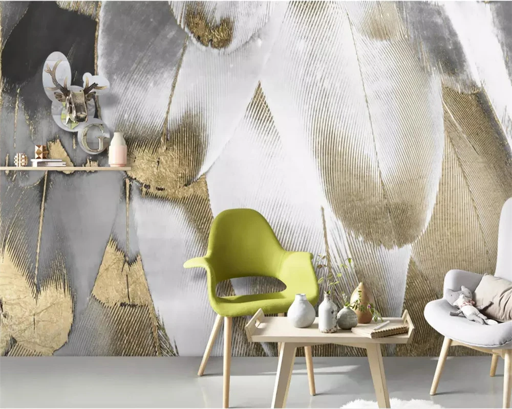 

Drop Shipping Custom Photo Wallpaper Modern Fashion Vintage Golden Feathers Mural Wallpaper Living Room Backdrop Wall Wallpaper