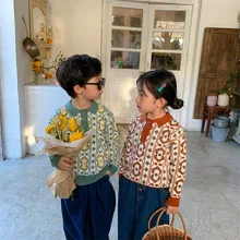 

Girls Sweater Baby's Coat Outwear 2021 Flower Thicken Warm Winter Autumn Knitting Scoop Jacket Formal School Children's Clothing