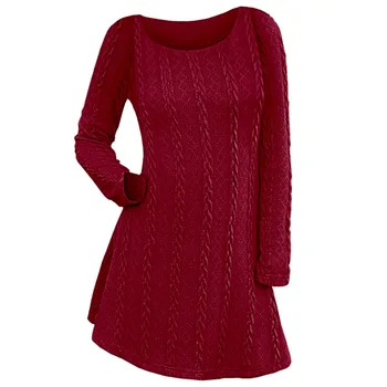 

Casual Solid Criss Cross Women Thin Sweater S-XL Jumper Tops Spring Long Sleeve Cable Knit Sweater Dress O Neck Long