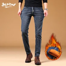 Новые мужские теплые джинсы высокого качества от известного бренда, осенне-зимние джинсы из плотного флиса, черные мужские джинсы, длинные брюки размера плюс 28-38-40