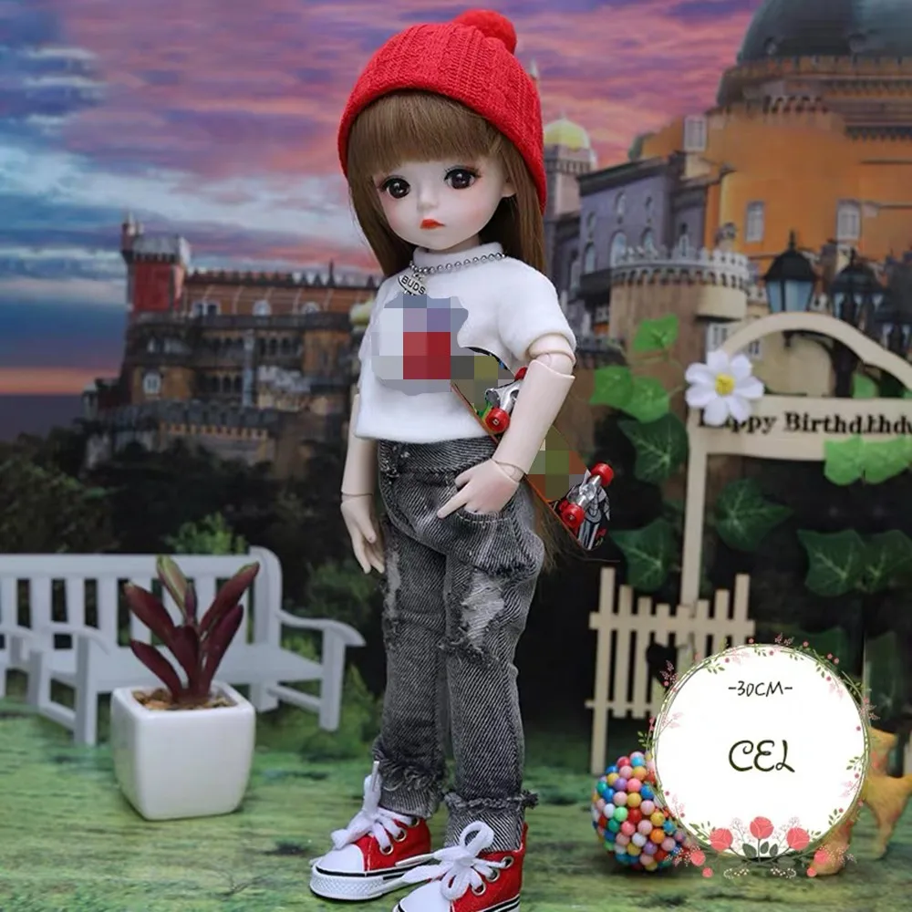 30 см BJD кукла с париком 3D глаза одежда наряд обувь парик волосы макияж подвижные
