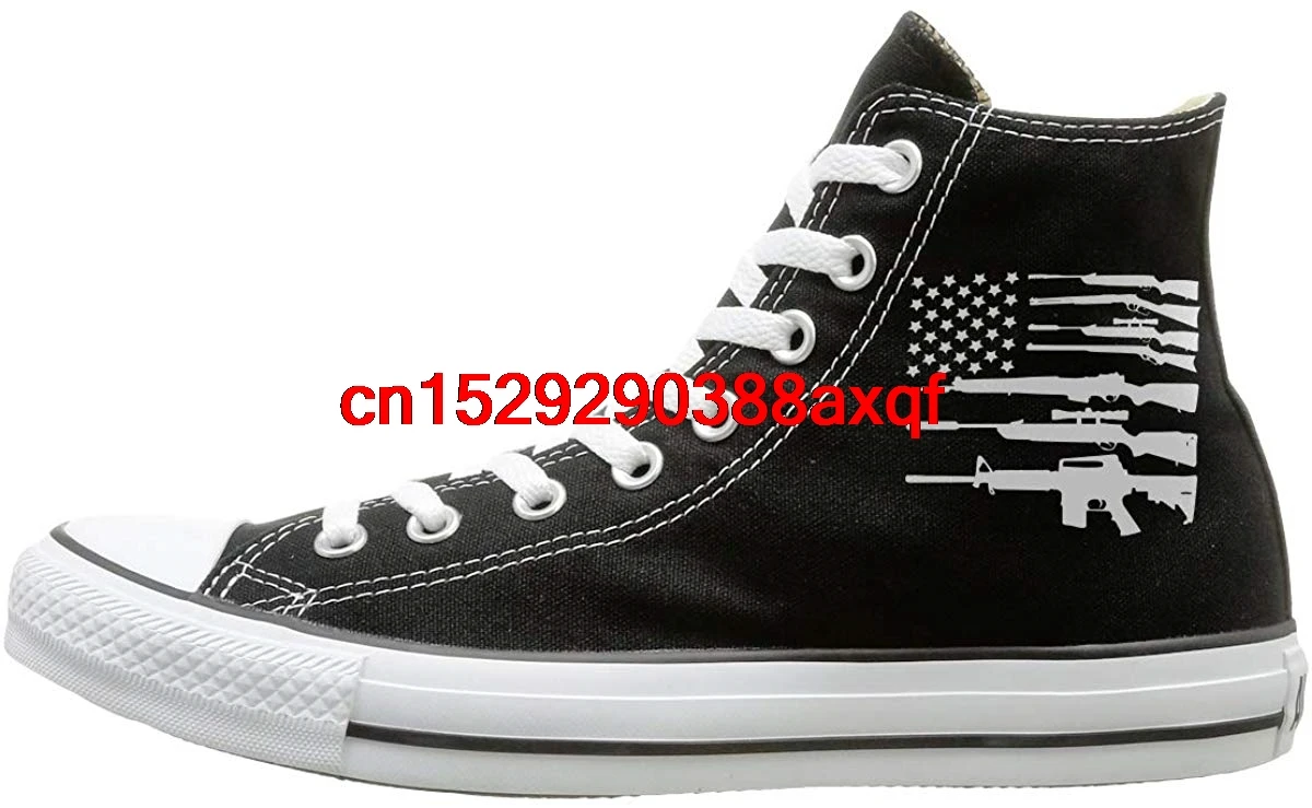 

Canvas Shoes Gun American Flag Classics High Top Lace Ups Canvas Sneakers For Unisex
